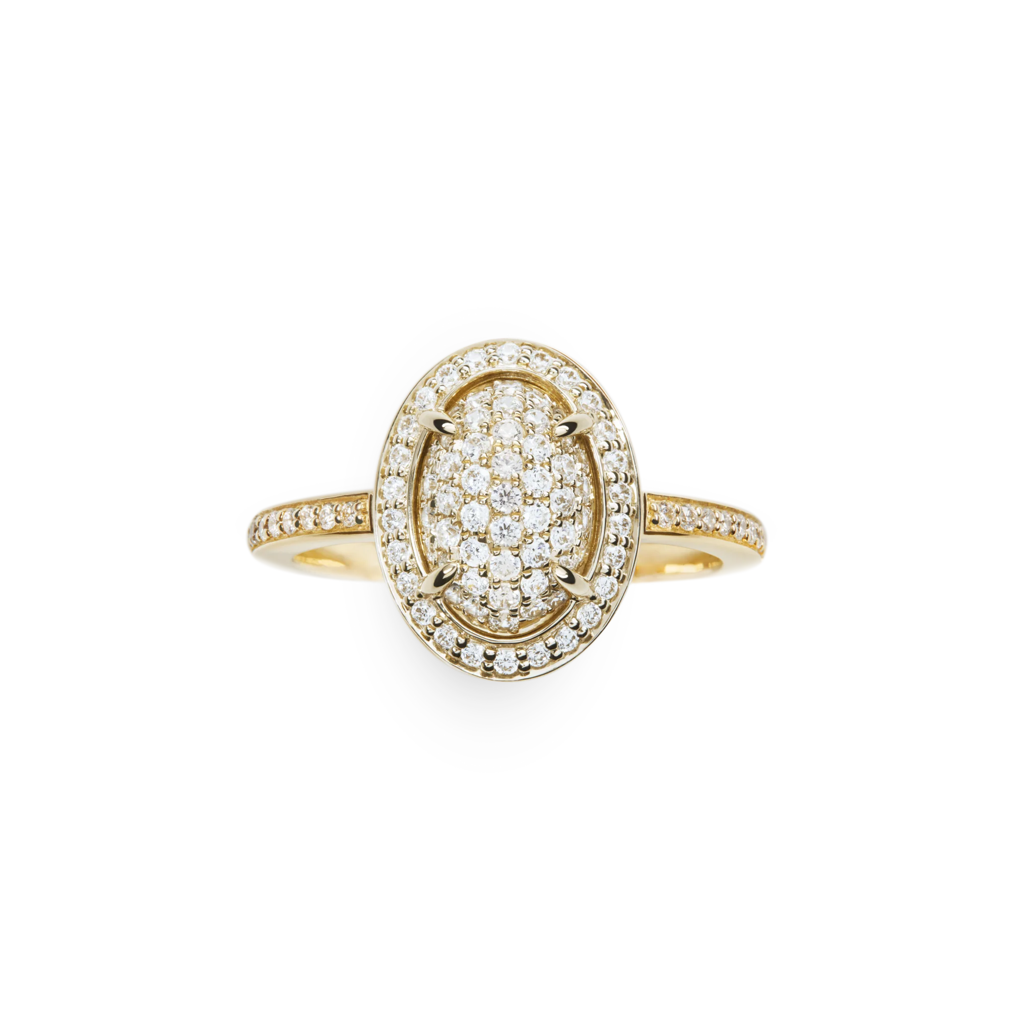 Diamond Pave Oval Ring - Yellow Gold