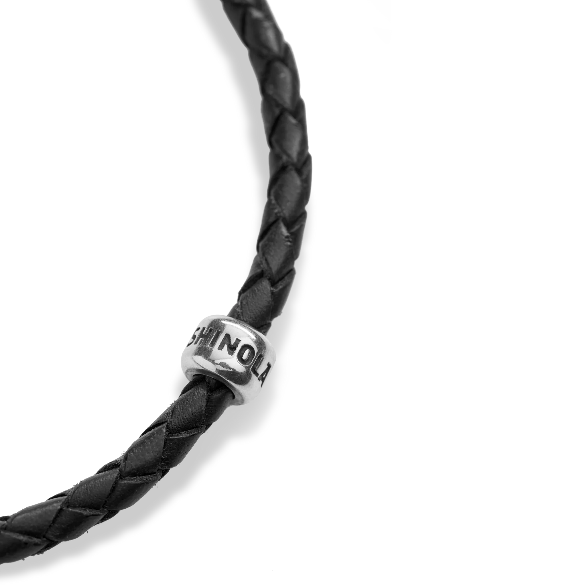 Single Wrap Woven Leather Bracelet - Black - Image 2